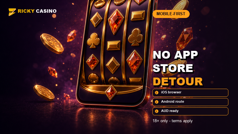 Ricky Casino mobile play on a phone with pokies reels
