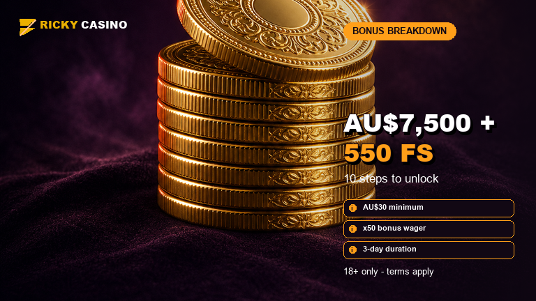 Ricky Casino welcome bonus artwork with gold coins